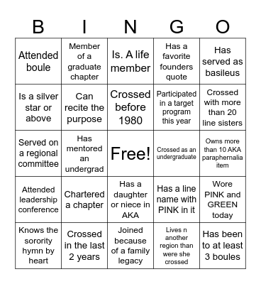 AKA BINGO Card