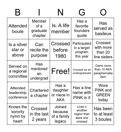AKA BINGO Card