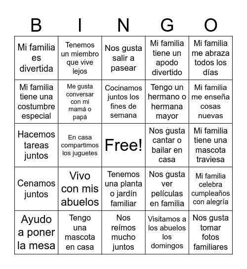 MI FAMILIA ES ÚNICA Bingo Card