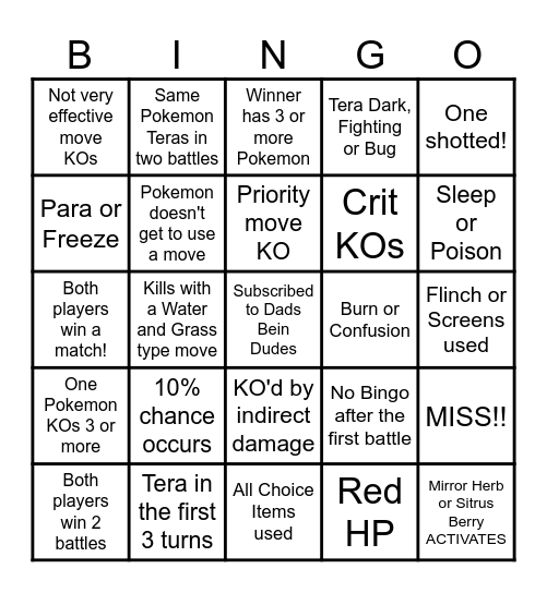 Then we fight bingo Dads Finale Bingo Card