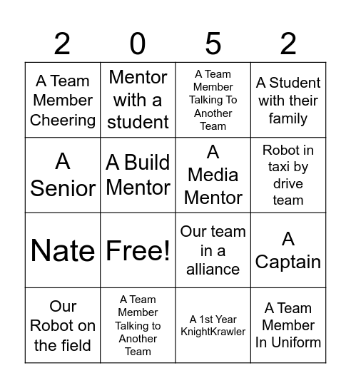Robotics Bingo Card