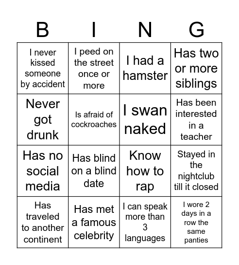 Marina ole Bingo Card