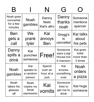 Danny's pub crawl bingo Card