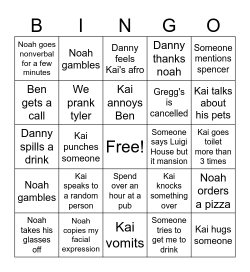 Danny's pub crawl bingo Card