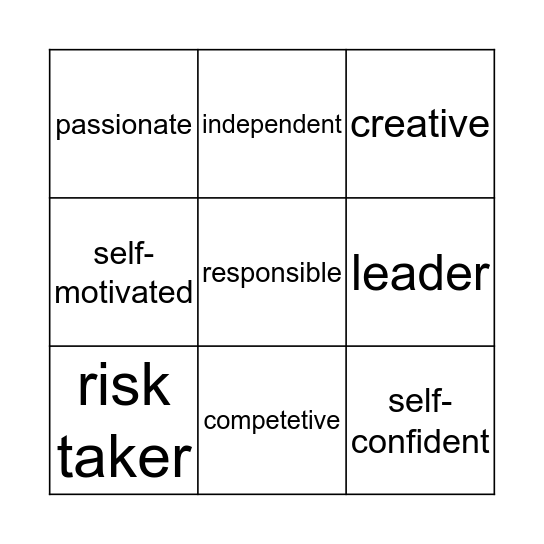 Qualities of an Entrpreneur Bingo Card