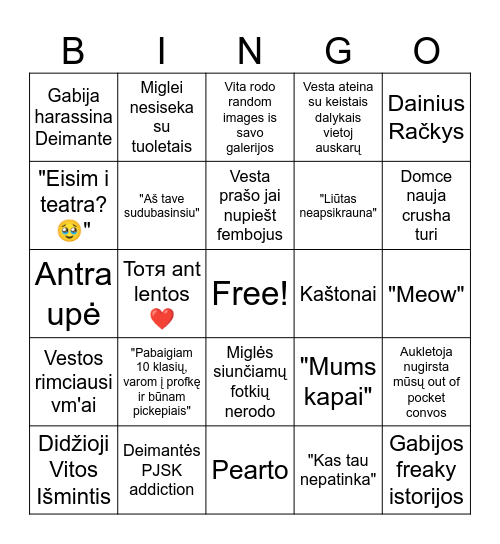 Rimčiausias Lukšos Rimčiausių Bingo Card