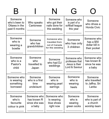 R&B Wedding Bingo Card