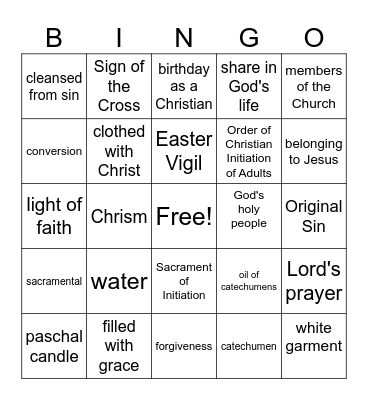 Baptism Bingo Card