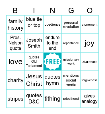 General Conference Bingo Card