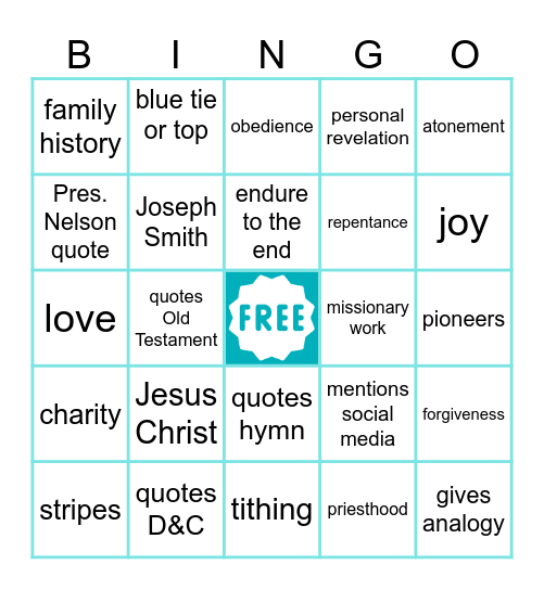 General Conference Bingo Card