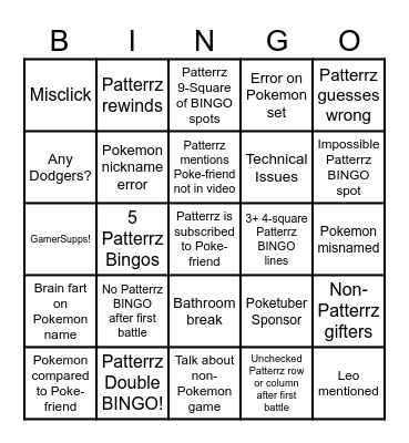 Meta Patterrz Pokemon Bingo!! Bingo Card