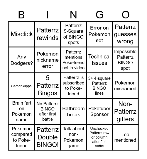 Meta Patterrz Pokemon Bingo!! Bingo Card