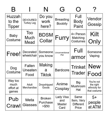 PA Renn Faire Bingo Card