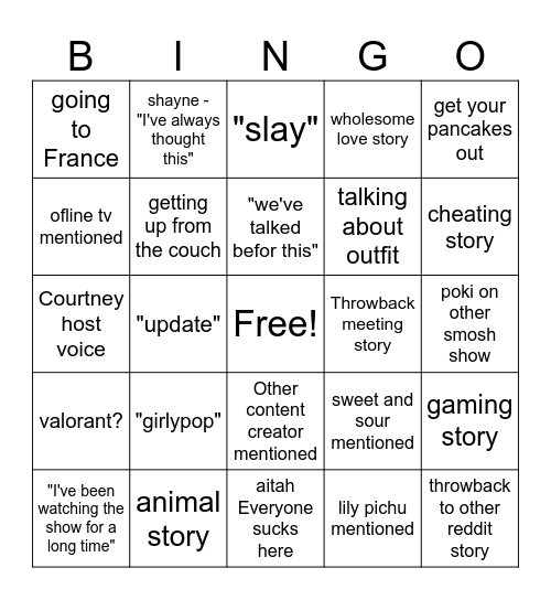 smosh reading reddit stories feat pokimane Bingo Card