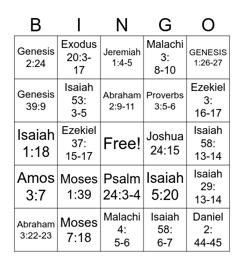 Doctrinal Mastery Old Tesament Bingo Card