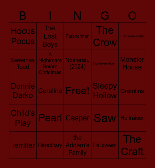 Guess the spooky film! Bingo Card