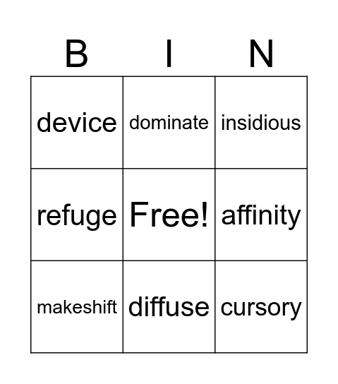 Vocabulary Oct. 6 - 12 Bingo Card