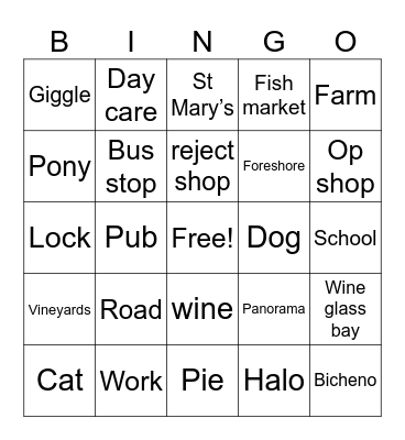 East Coast Tassie Bingo Card
