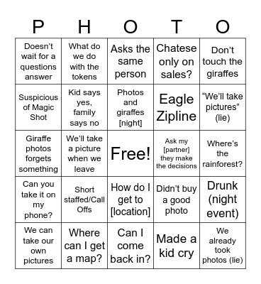 Zoo Photo Bingo Card