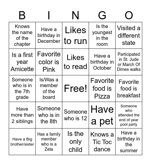 Amicette BINGO !!!!! Bingo Card