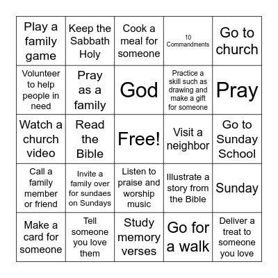 Sabbath Bingo Card