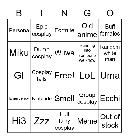 Anime Fiesta 2025 Bingo Card