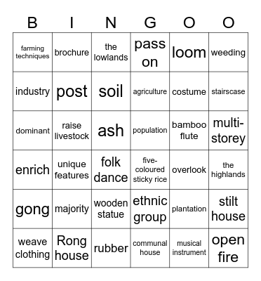 Bingo UNIT 4 Bingo Card