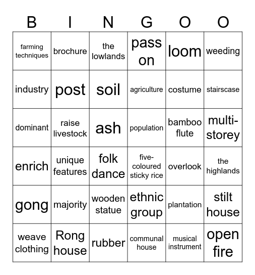 Bingo UNIT 4 Bingo Card