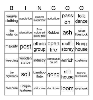 Bingo UNIT 4 Bingo Card