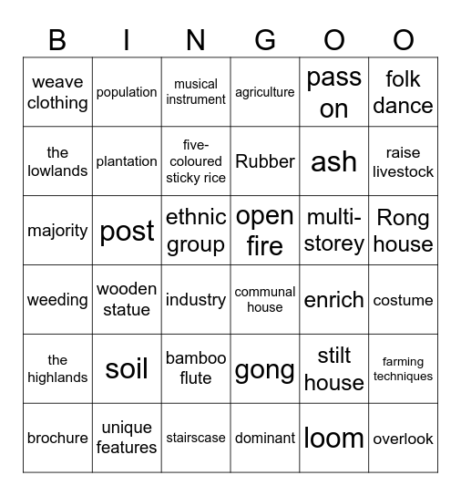 Bingo UNIT 4 Bingo Card