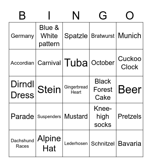 Biergarten Bingo Card