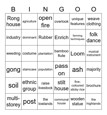 Bingo UNIT 4 Bingo Card