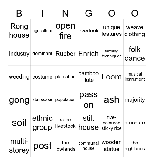 Bingo UNIT 4 Bingo Card