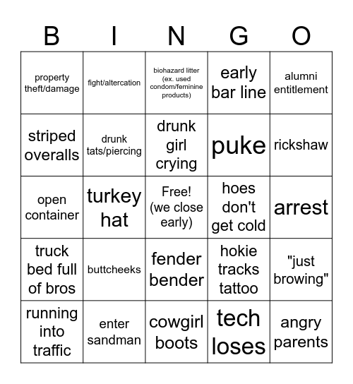 VT Gameday Bingo Card