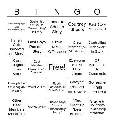 SRRS Bingo Card