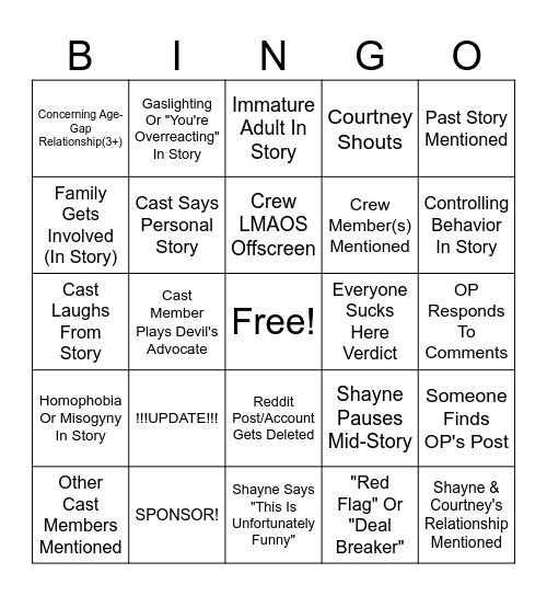 SRRS Bingo Card