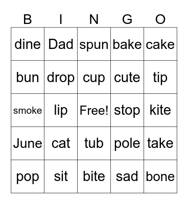 Long Vowel Short Vowel Bingo Card