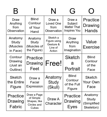 Figure Drawing - Sketching At Home Bingo Card
