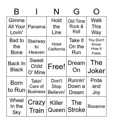 Classic Rock Essentials Bingo Card