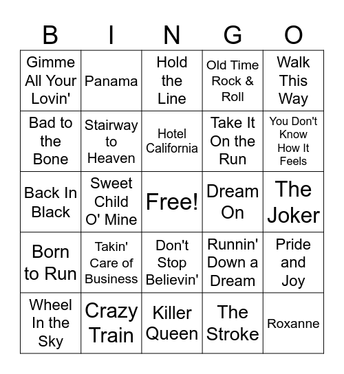 Classic Rock Essentials Bingo Card