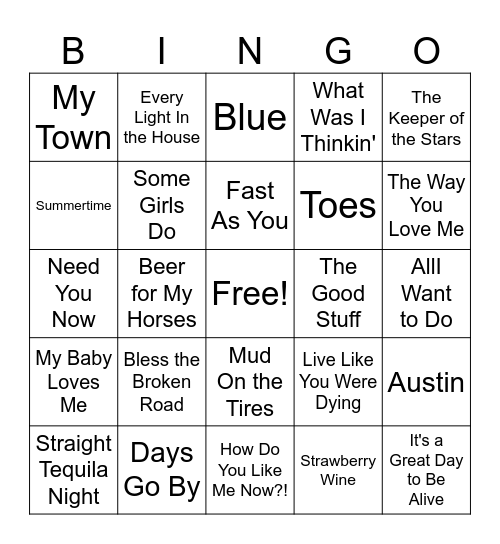Y2 Country Bingo Card