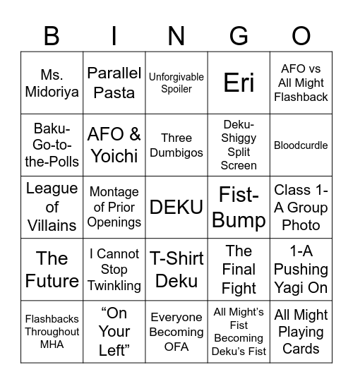 MHA Final OP Bingo Card