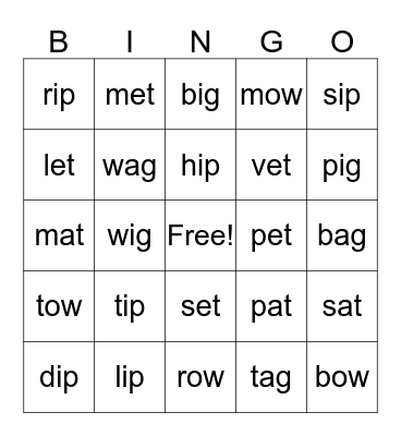 Phonics Bingo Card