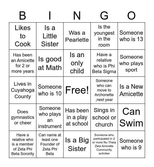 Amicette BINGO !!!!! Bingo Card