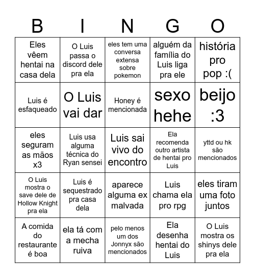 Bingo do date com a berserk girl Bingo Card