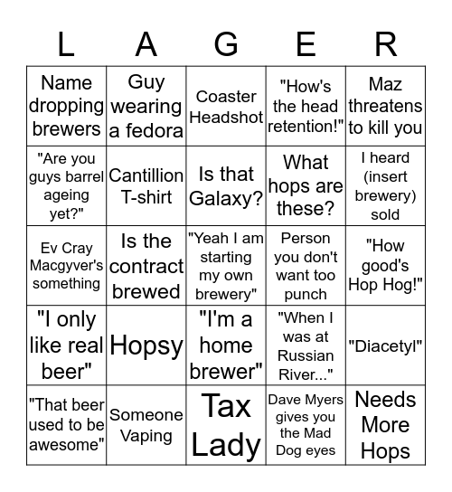 Beer Geek Bingo Card