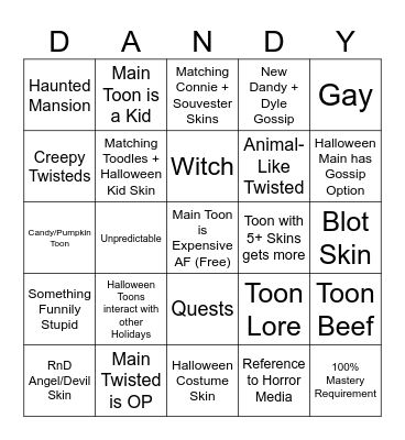 Dandy’s World Halloween Event Predictions Bingo Card