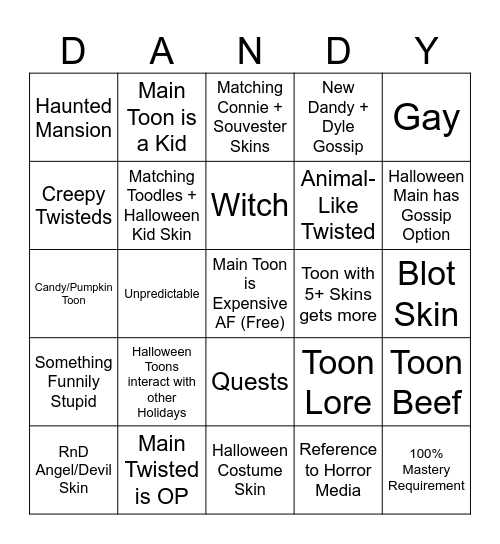 Dandy’s World Halloween Event Predictions Bingo Card