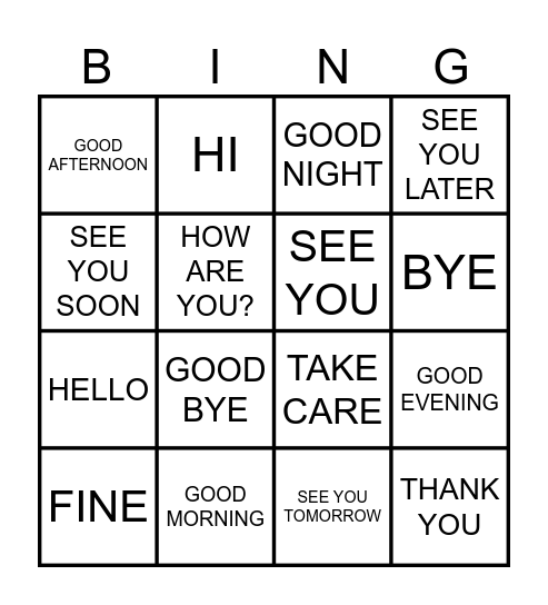 GREETINGS AND FAREWELLS Bingo Card