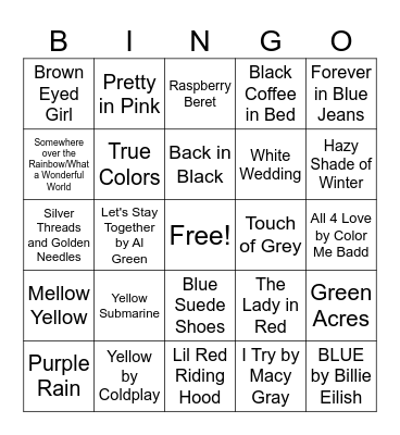 Colors Musical Bingo Card